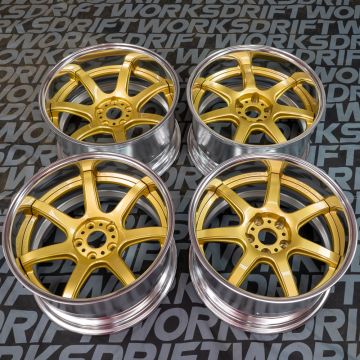 WORK EMOTION T7R-2P SET OF FOUR 18X10.5 ET-7 5X114 FINISHED IN GOLD WITH POLISHED LIPS
