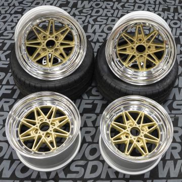 WORK EQUIP 03 STAGGERED SET 15x8 ET10 and 15x8 ET7 4x100 Finished in Gold with Polished Lips