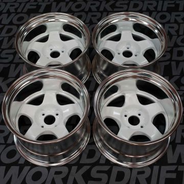 WORK MEISTER S1-2P - Staggered Set - 4x100  15x9.5 ET-19 and 15x10 ET-38  White with Polished Lips