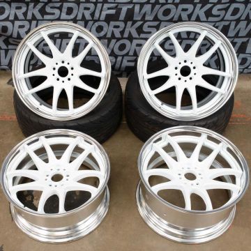 WORK Emotion CR-2P - Staggered Set - 5x100 | 18x8.5" ET30 | 18x9.5" ET30 | White with Polished Lips