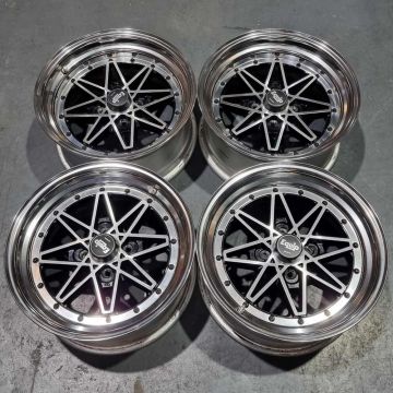 WORK EQUIP 03 Staggered Set - 15X8 ET10, ET7 4x100 Black Cut Clear (BP) w/ Polished Lips 